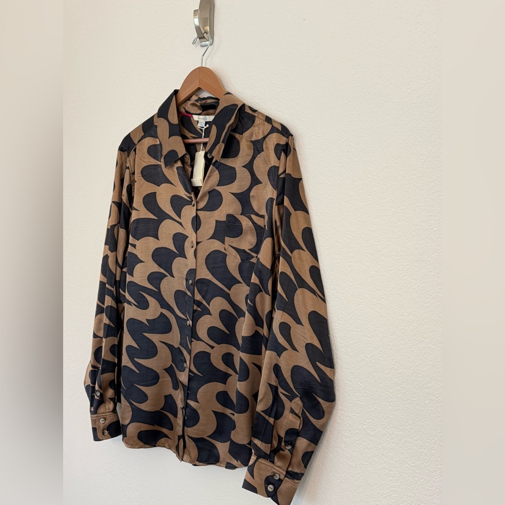 Boden Brown and Black Abstract Print Shirt Viscose & Silk Blend - Picture 3 of 7
